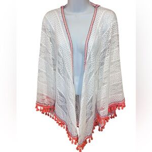 Express One Size White Beach Coverup Kimono Tassels